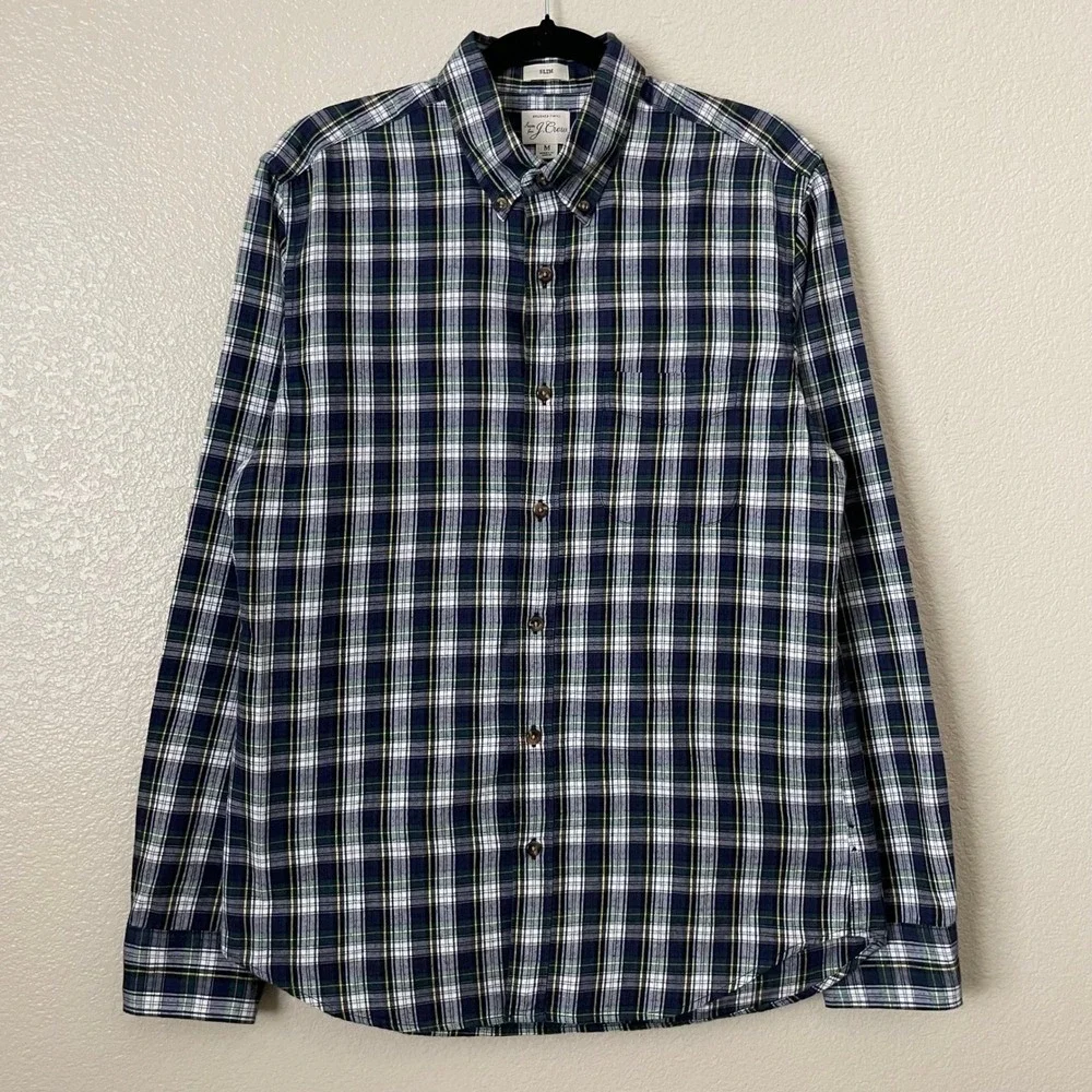 J. Crew Shirt Mens Medium Slim Fit Brushed Twill‎ Plaid Long Sleeve Button Down